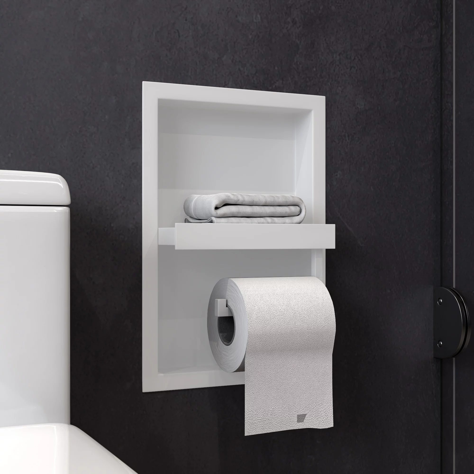 ALFI brand ABTPNC88-W White Matte Stainless Steel Recessed Toilet Paper Holder Niche