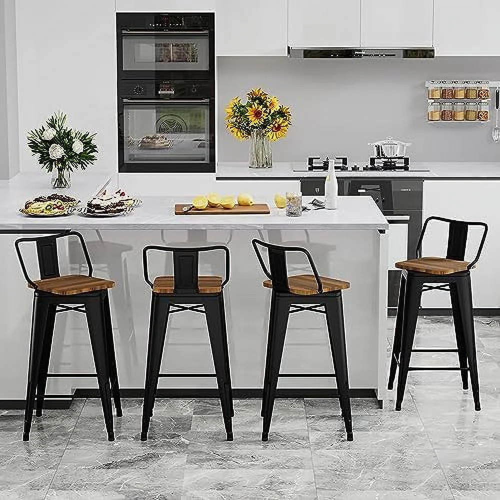 HOOMHIBIU 26 Inch Swivel  Stools Set of 4 Counter Height Stools Industrial Metal Barstools (26 inch  Distressed White)