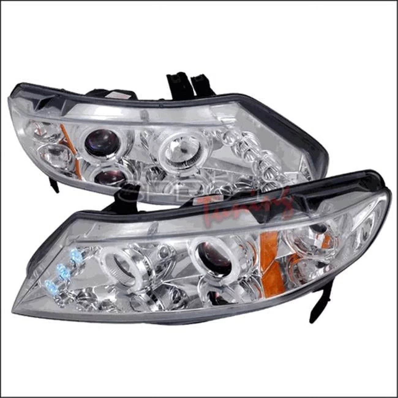Spec-D Tuning  Halo LED Projector Headlights for 06 to 11 Honda Civic, Chrome - 10 x 25 x 25 in.