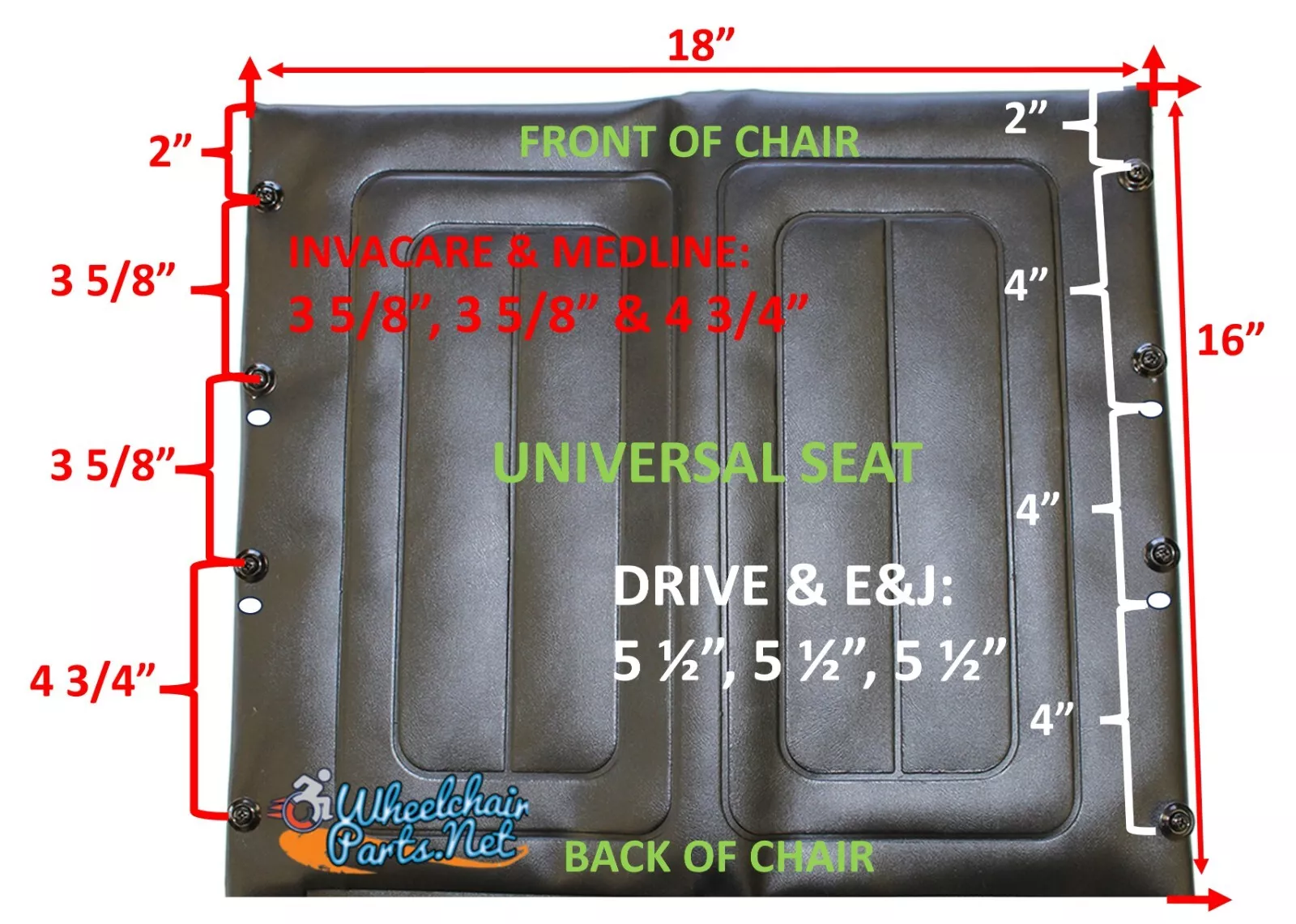 18x16 Universal SEAT Vinyl Upholstery For Wheelchairs. Fits on Invacare, Drive, E&J & Medline