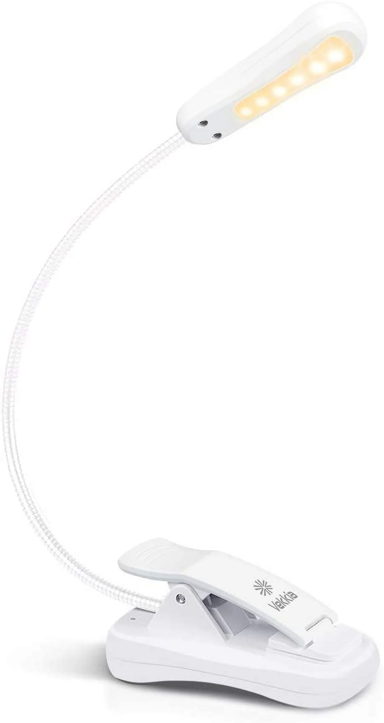 Vekkia 3000K Warm LED Rechargeable Book Light, Easy for Eyes, Clip on Reading Lights for Reading in Bed, Car & Travel, Lightweight Slim 2.1 oz. Perfect for Readers (Elegant White)