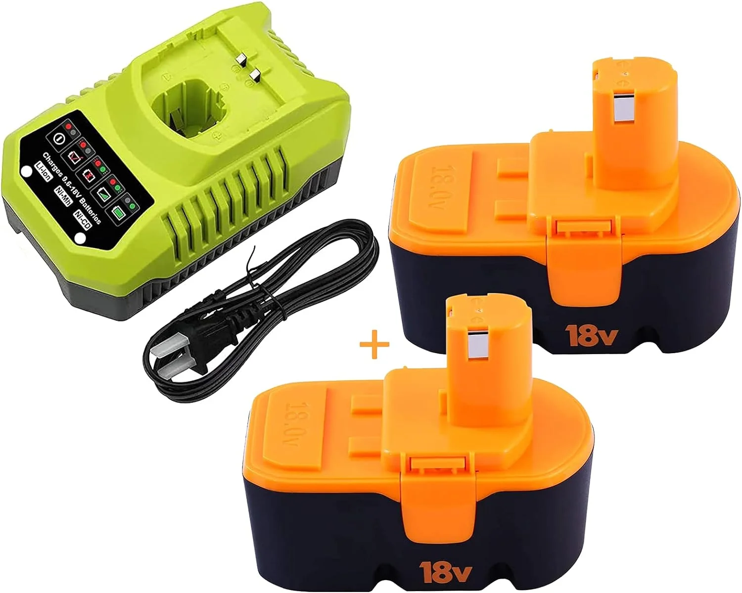 2Packs Replacement for Ryobi 18V 2.0Ah Battery + P117 Charger Compatible for Ryobi 9.6V-18V Lithium Ni-Cd&Ni-Mh Battery P100 P102 P103 P104 P105 P107 P108 P109 P119 P122