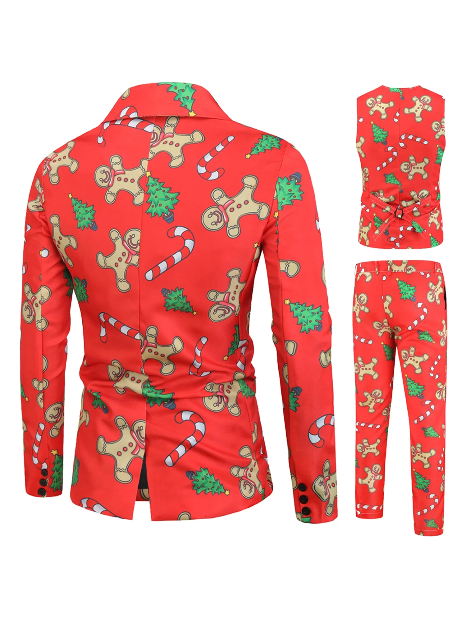 Men's 3 Piece Slim Fit Suit Double Breasted Tuxedo Suits Blazer Pants Vest Suit Set