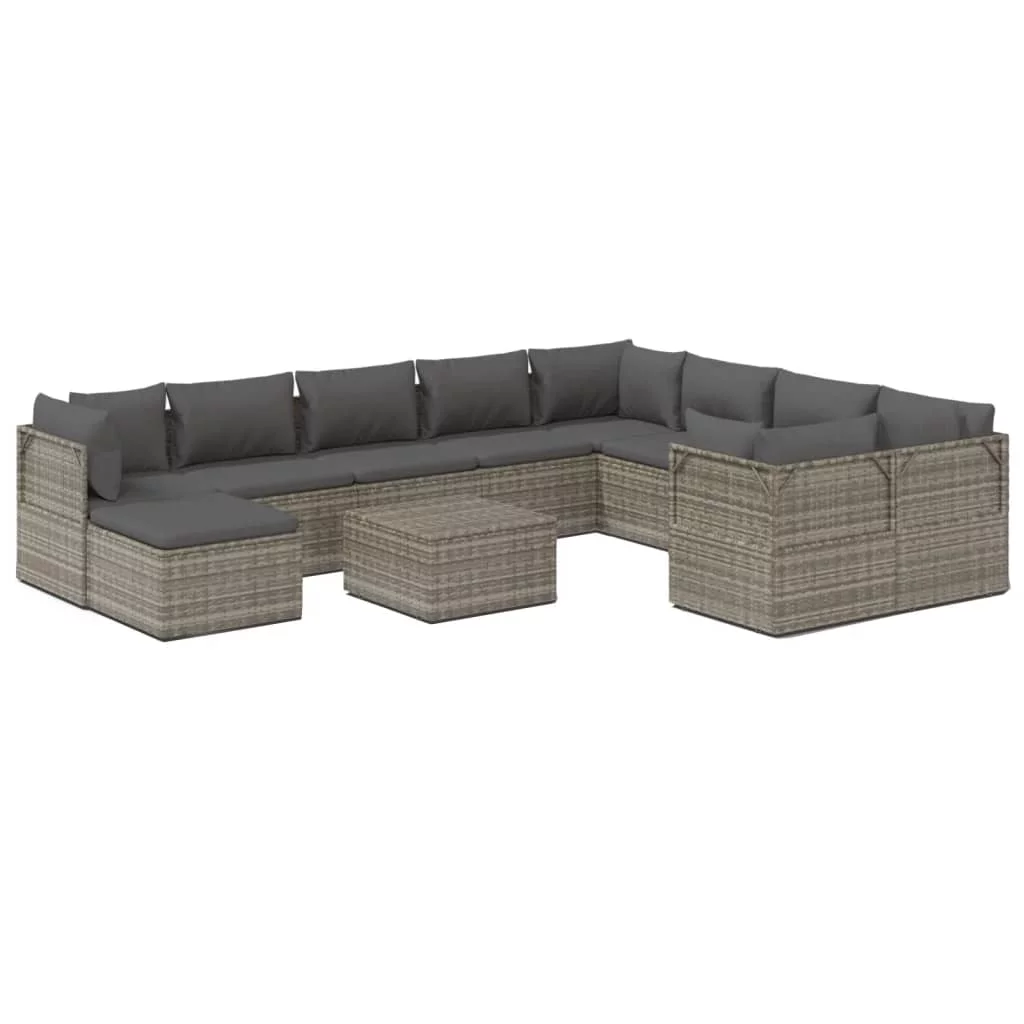 Aibecy 11 Piece Patio Set with Cushions Gray Poly Rattan