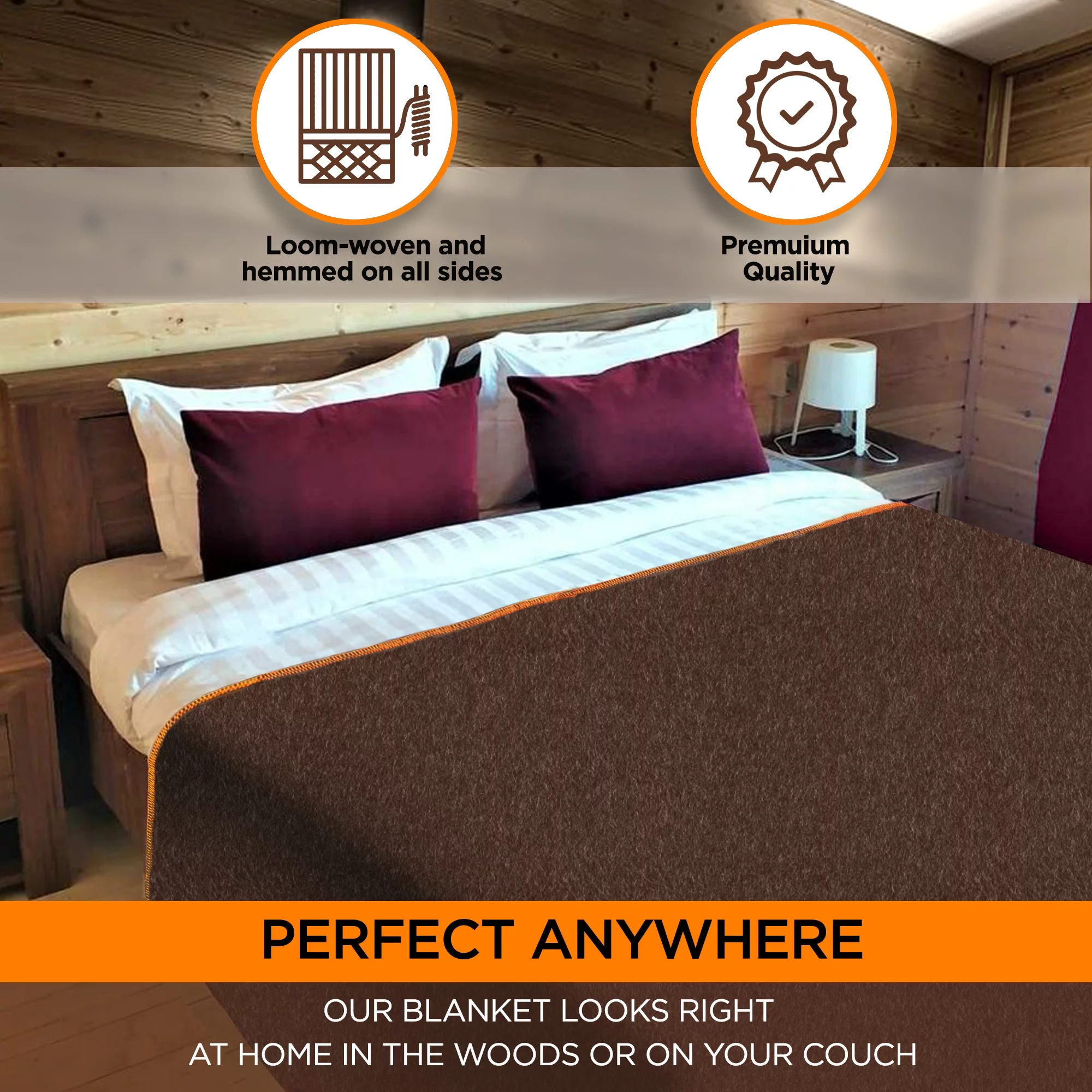 TEKO Large Military Wool Blanket for Camping or Hiking 64” x 90” 4.5lbs.  - Brown