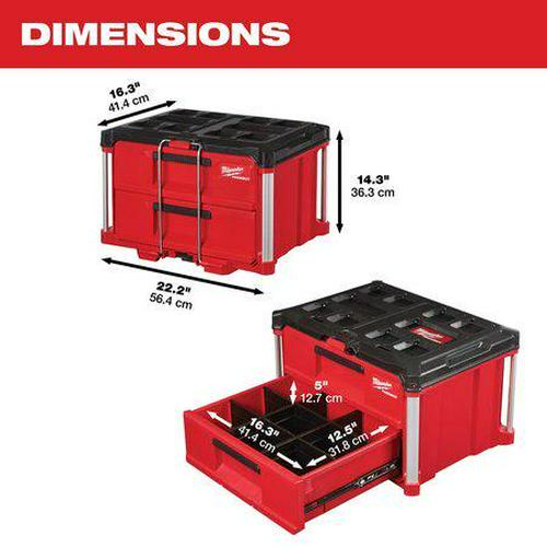 PACKOUT 2-Drawer Tool Box, 50 lb Capacity / 25 lb Capacity per Drawer, 22  W x 16  D x 14  H