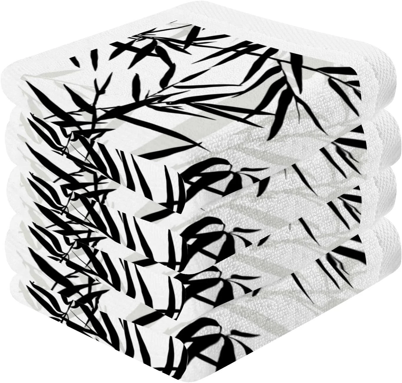 GZHJMY Black Bamboo Leaves Washcloth Set of 4 Pcs 100% Cotton Small Face Towel, 12 x 12 inch