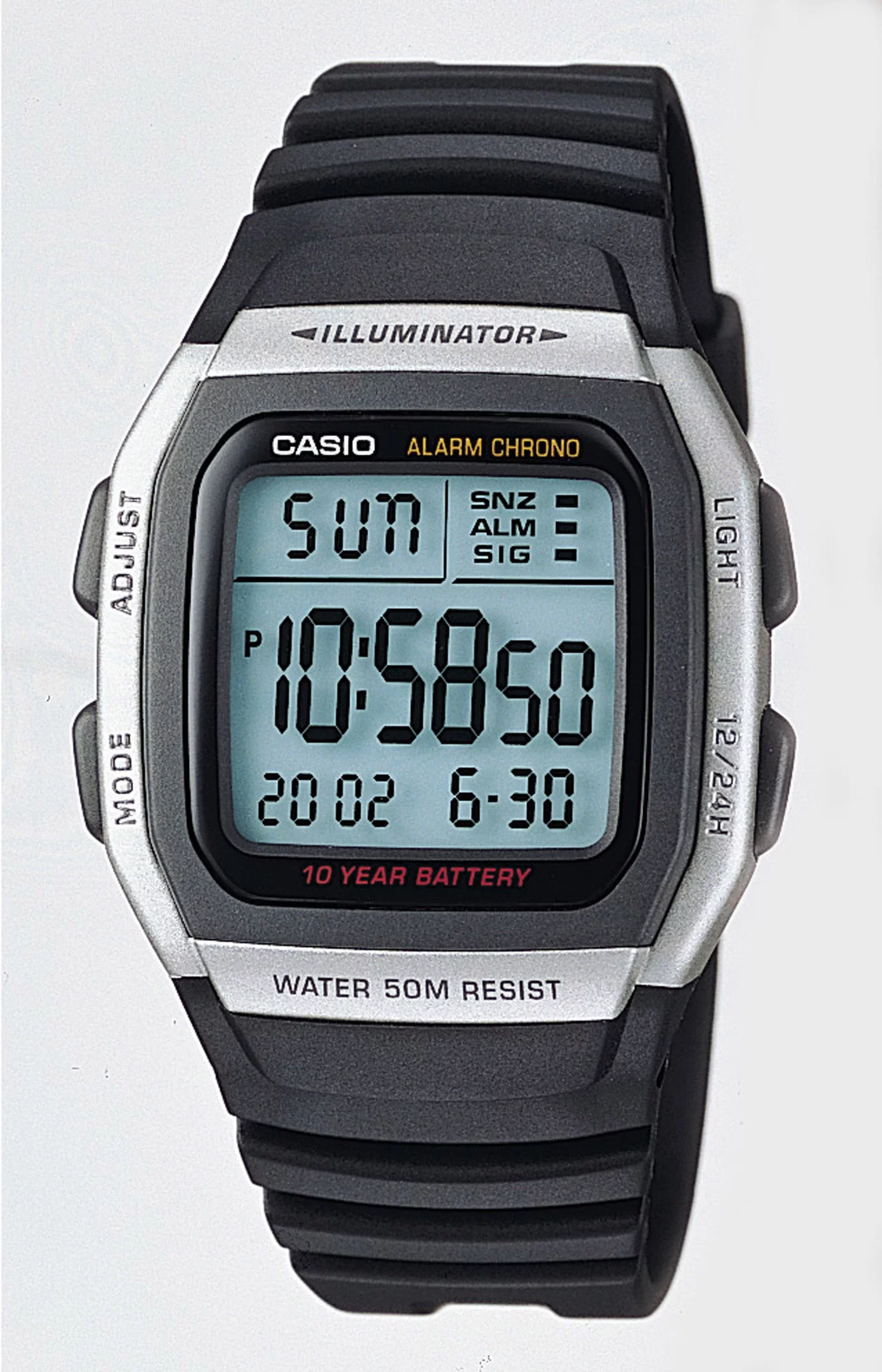 Casio Men's Black and Silver Sport Digital Watch with Resin Strap W96H-1AV