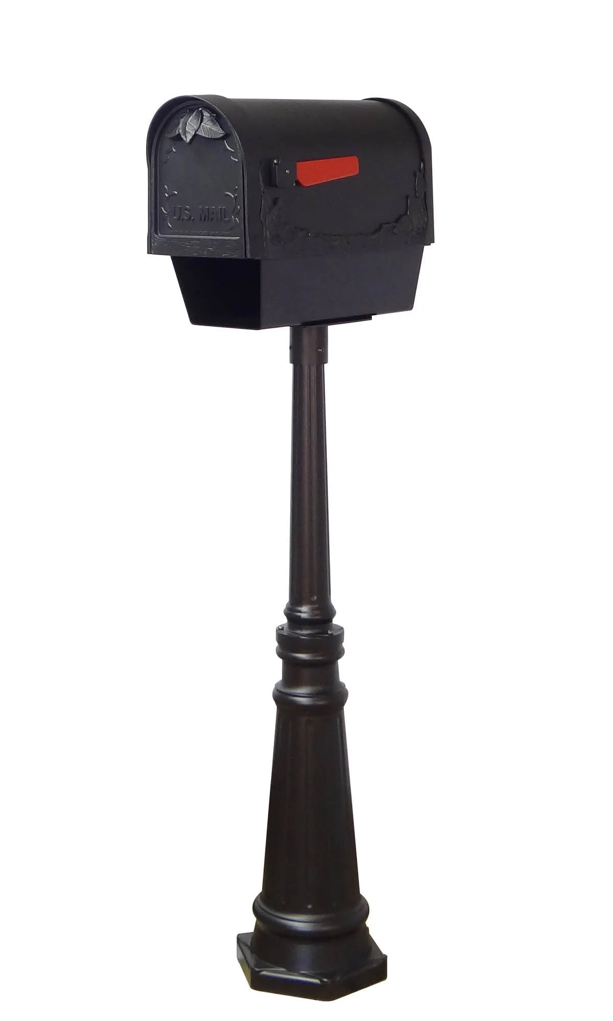 Floral Curbside Mailbox with Newspaper Tube, Locking Insert and Tacoma Mailbox Post with Direct Burial Kit