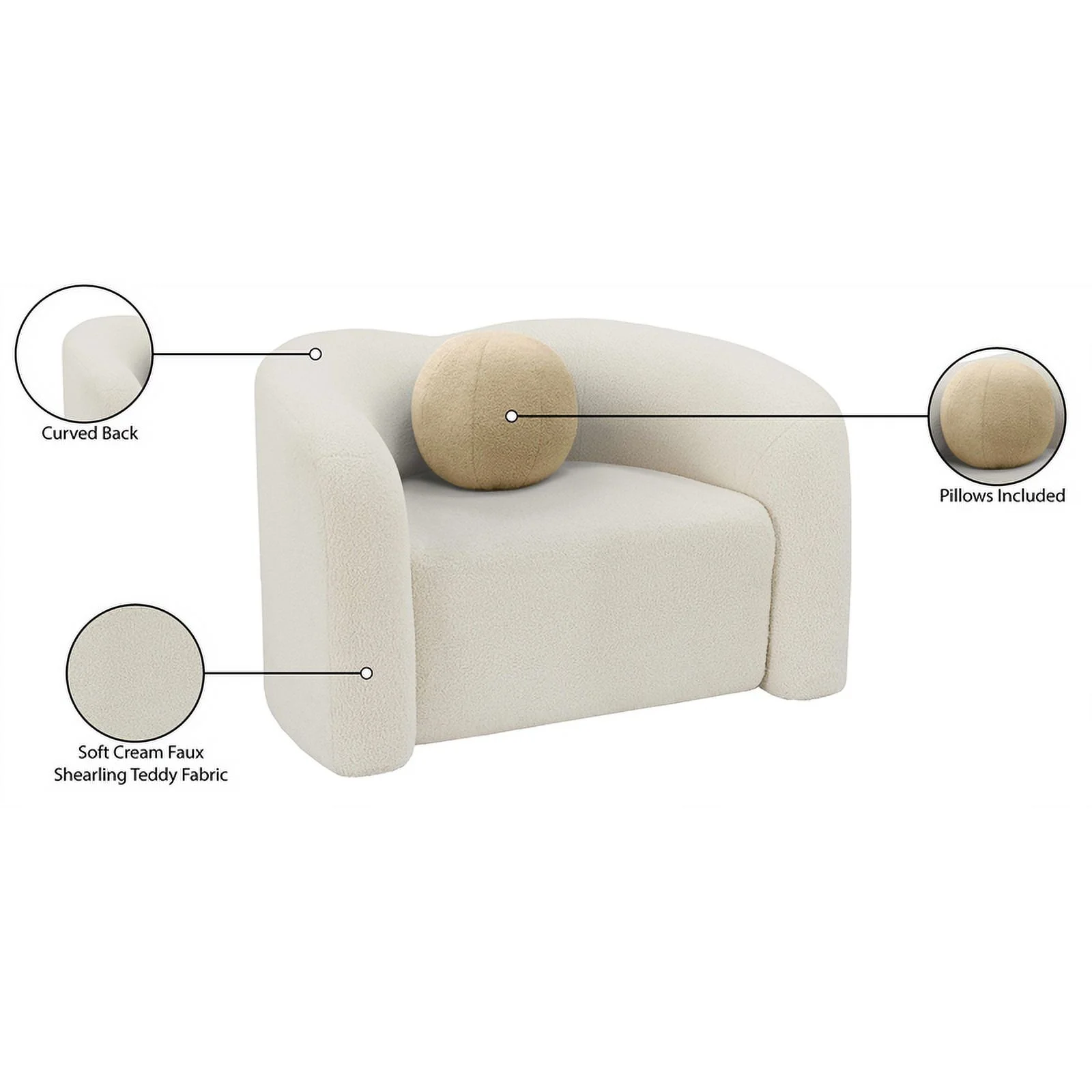 Meridian Furniture Kali Cream Faux Shearling Teddy Fabric Chair