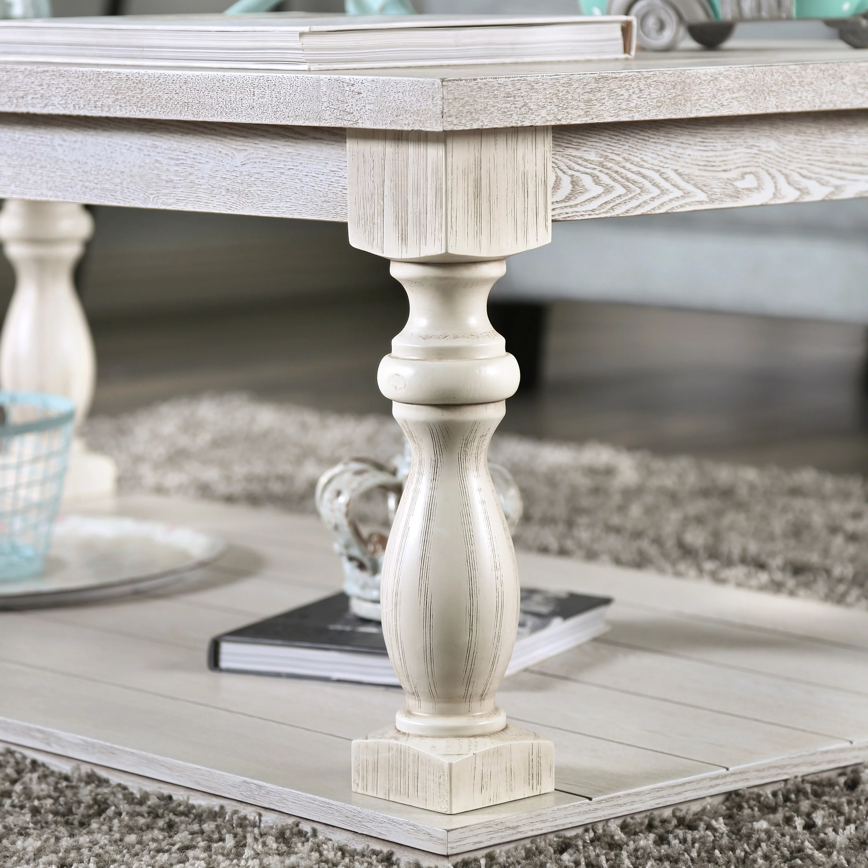 Furniture of America Tost Rustic White 52-inch Wood 1-Shelf Coffee Table by