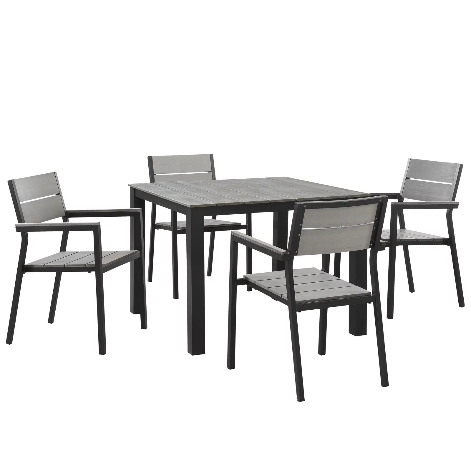 Side Dining Chair and Table Set, Dark Brown Gray, Metal, Outdoor Patio Balcony Cafe Bistro Garden Hospitality Restaurant, Modern Contemporary HB32675