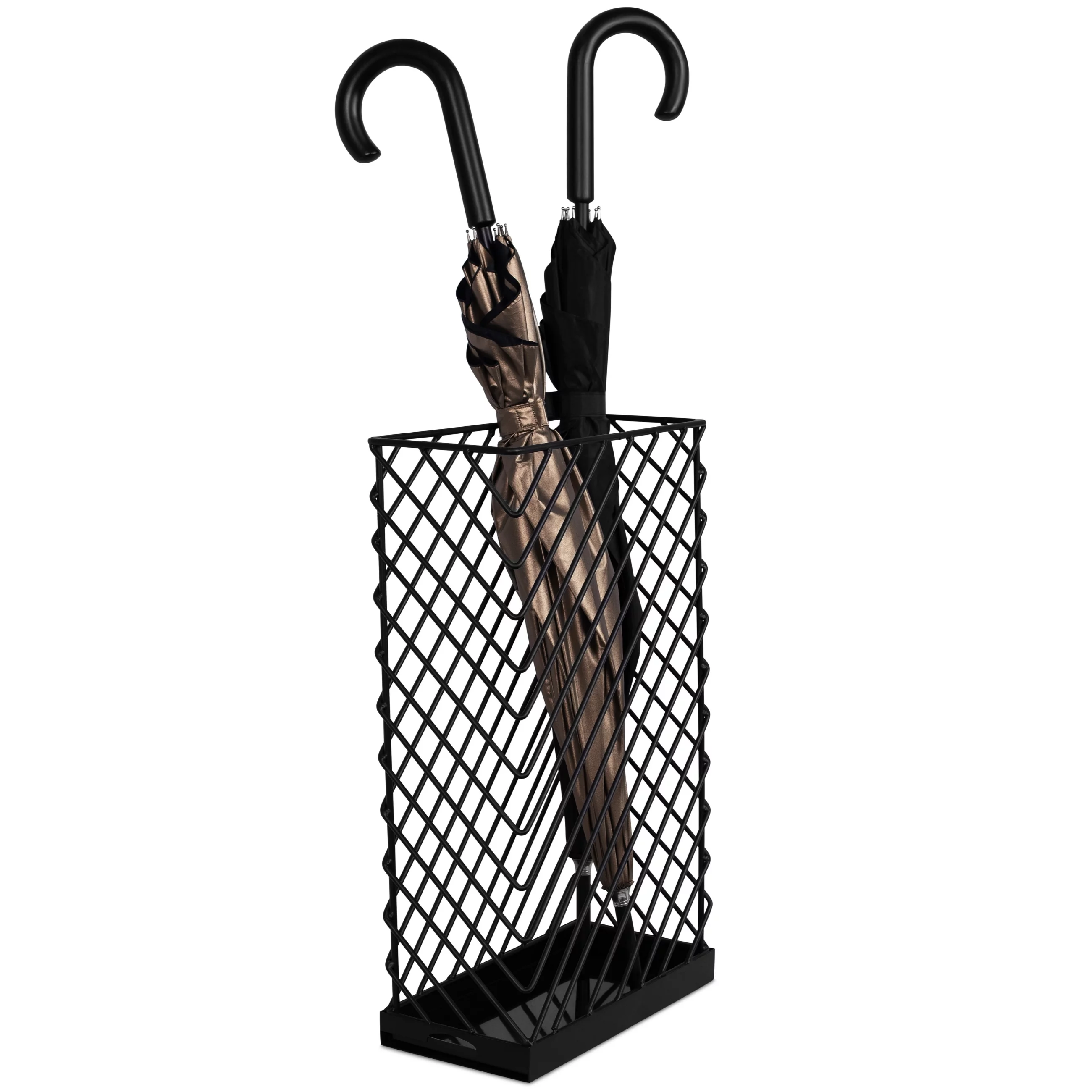 BirdRock Home Umbrella Holder Stand with Removable Water Tray - Diagonal Design - Black