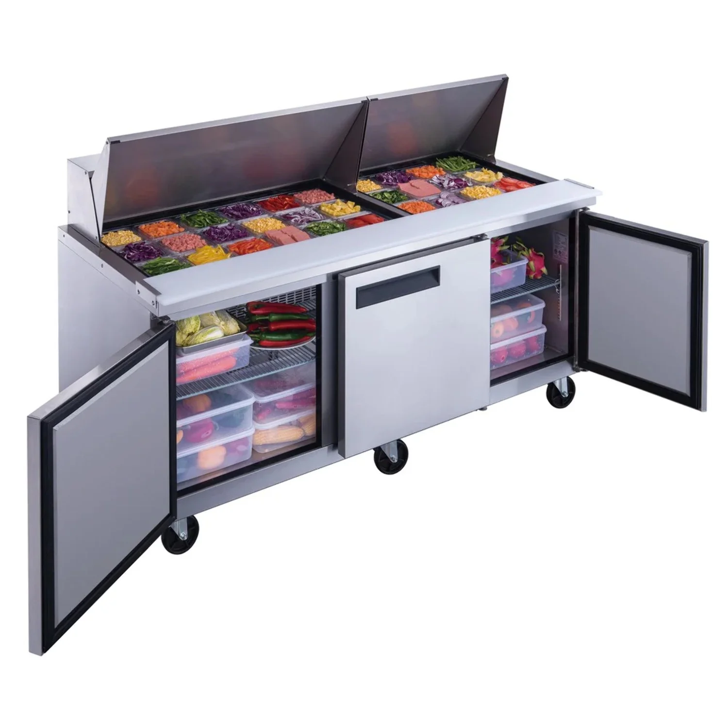 West Kitchen WSP72M 72 Megatop Refrigerated Sandwich Prep Table with 3 Doors and 30 1/6 Pans