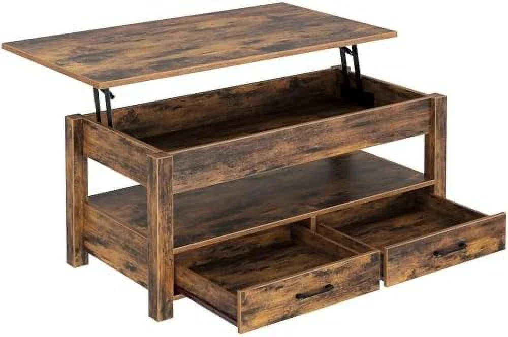 GVJMTKP Coffee Table  47.2" Lift Top Coffee Table with Drawers and Hidden Compartment  Retro Central Table with Wooden Lift Tabletop  for Living Room  Rustic Brown