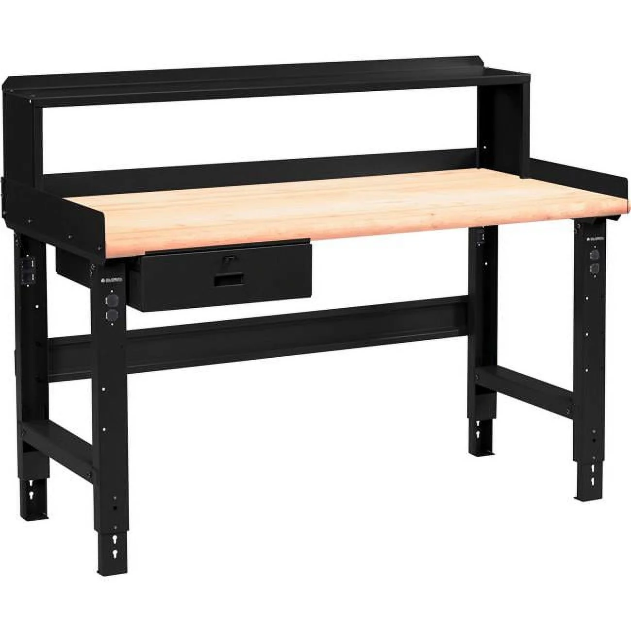Adjustable Height Workbench with Drawer & Riser, Maple Safety Edge Top - Black - 72 x 30 in.