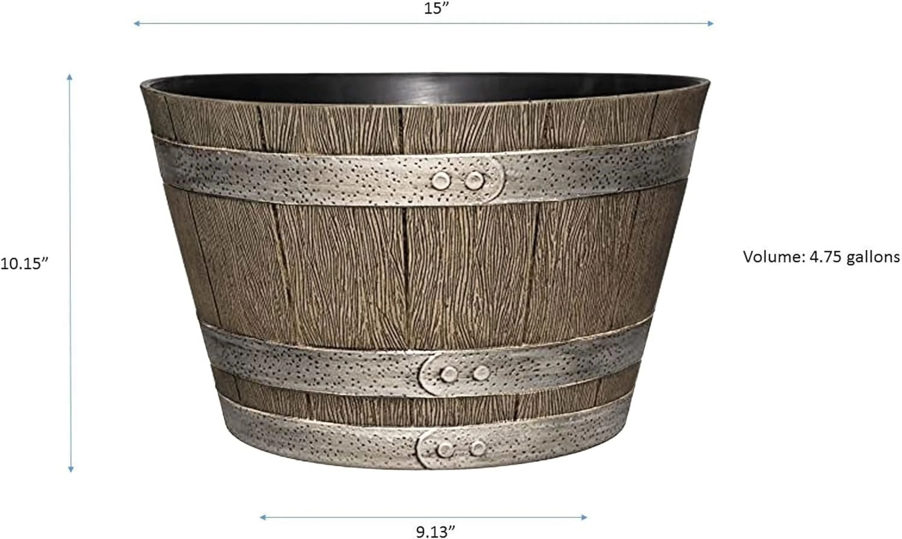 Whiskey Plastic Resin Home Flower Barrel Planter, Oak Brown, 15