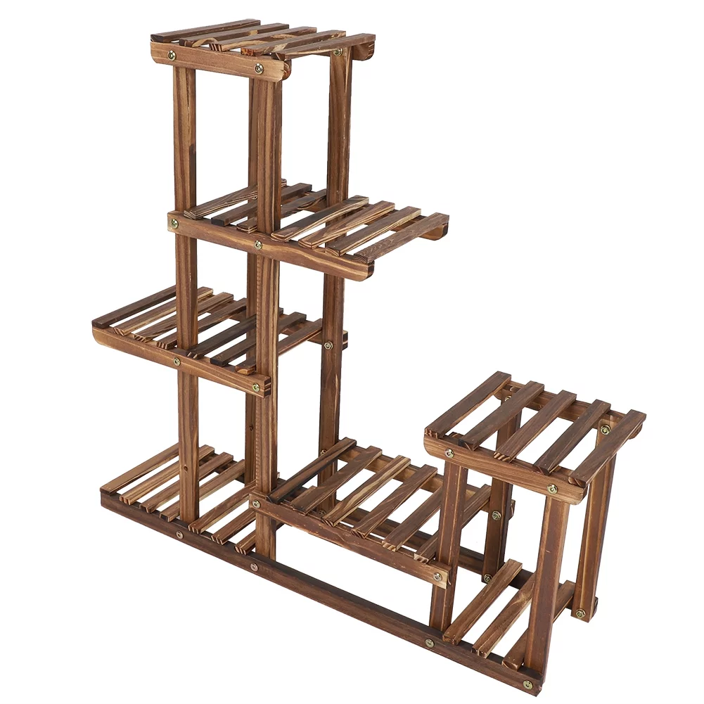 Wobythan Multi-tiers Wooden Plant Stand Balcony Garden Flower Plant Stand Display Shelf