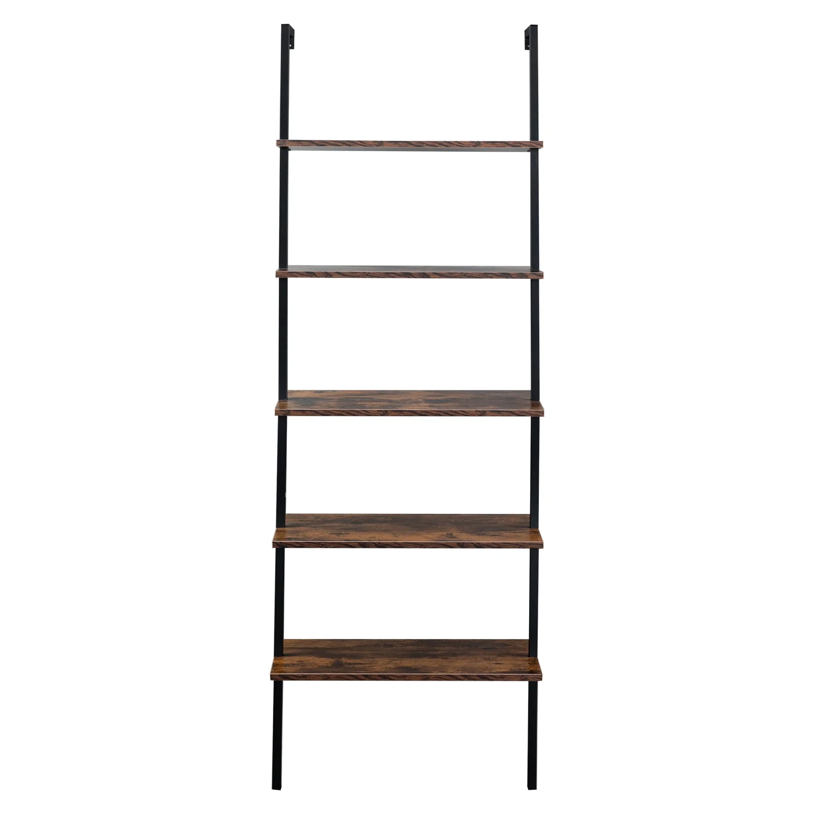 RUXAN Industrial Wall Mounted Bookcase 5-Tier Open Ladder Shelf Bookshelf with Metal Frame, 23.6