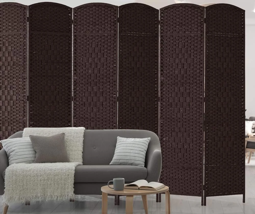 YPDRYGV Room dividers 6 ft. Tall-20 Wide Freestanding Privacy Screen with  Woven Fiber  Foldable Panel Partition Wall Divider  Double-Hinged Room Dividers(Brown  6 Panel)