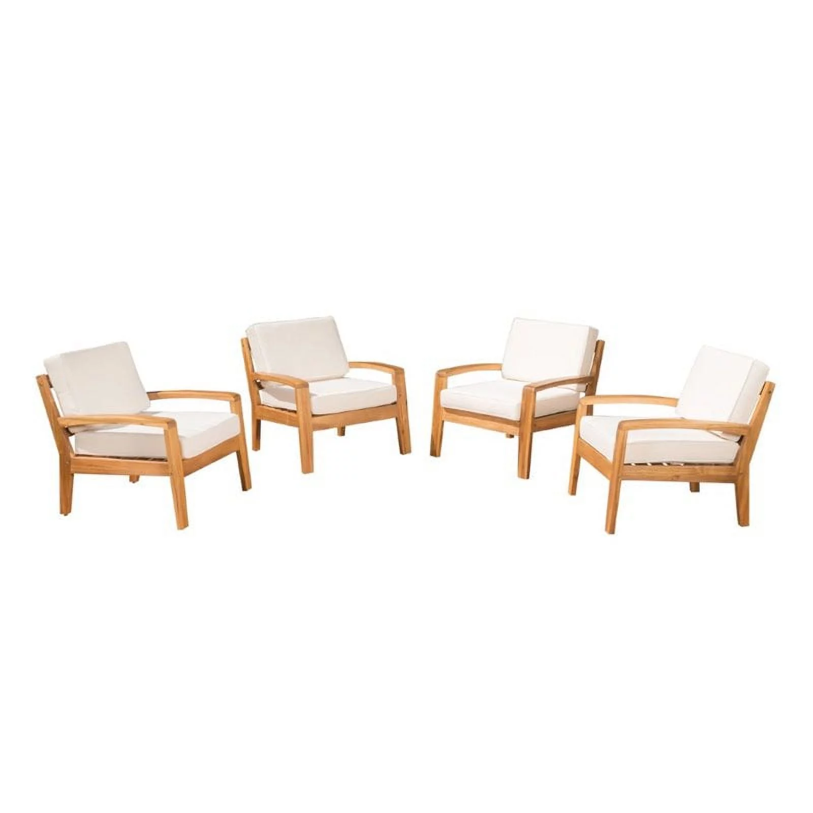 Noble House Grenada Outdoor Acacia Wood Club Chair in Teak and Beige (Set of 4)