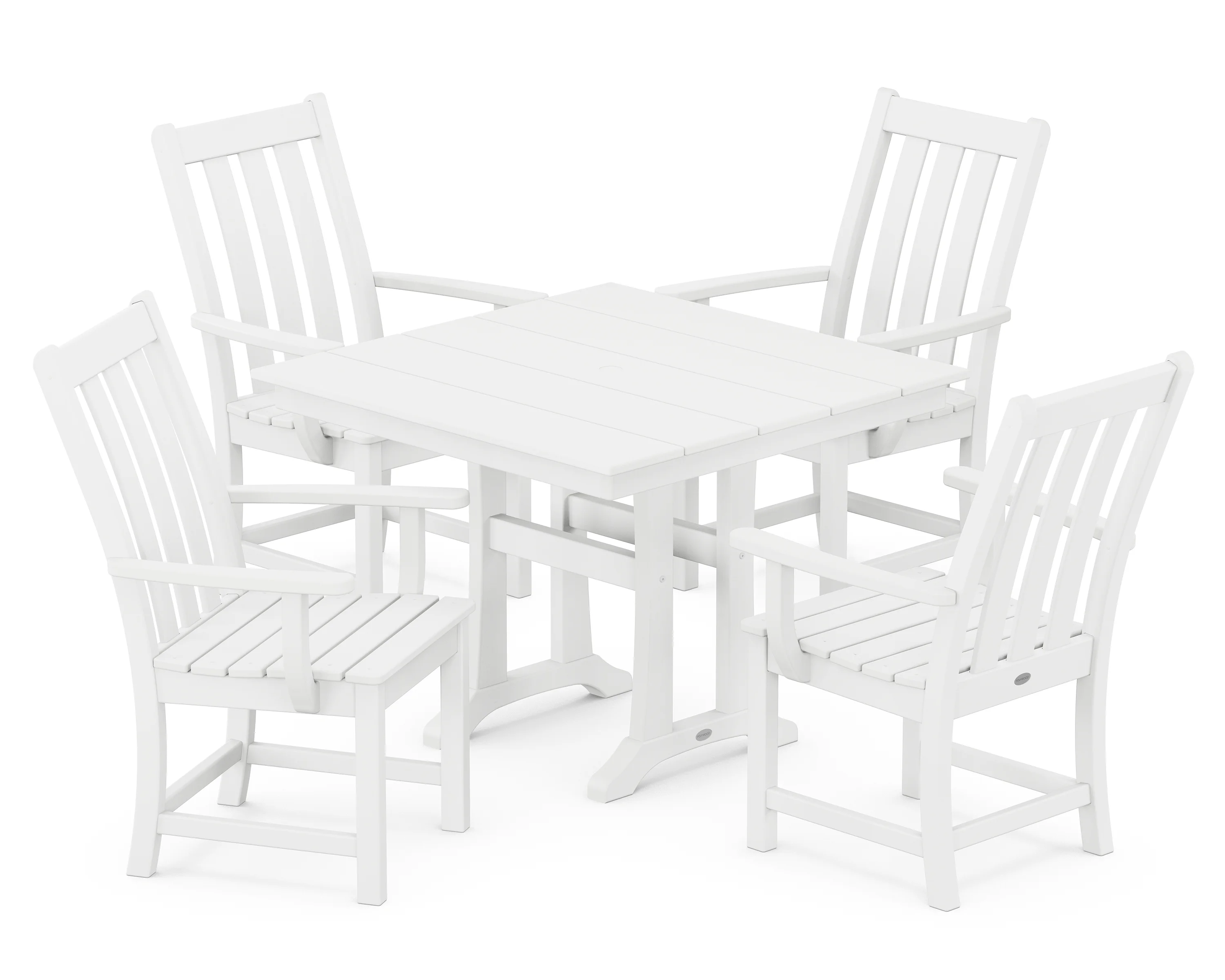 POLYWOOD Vineyard 5-Piece Farmhouse Trestle Arm Chair Dining Set in White