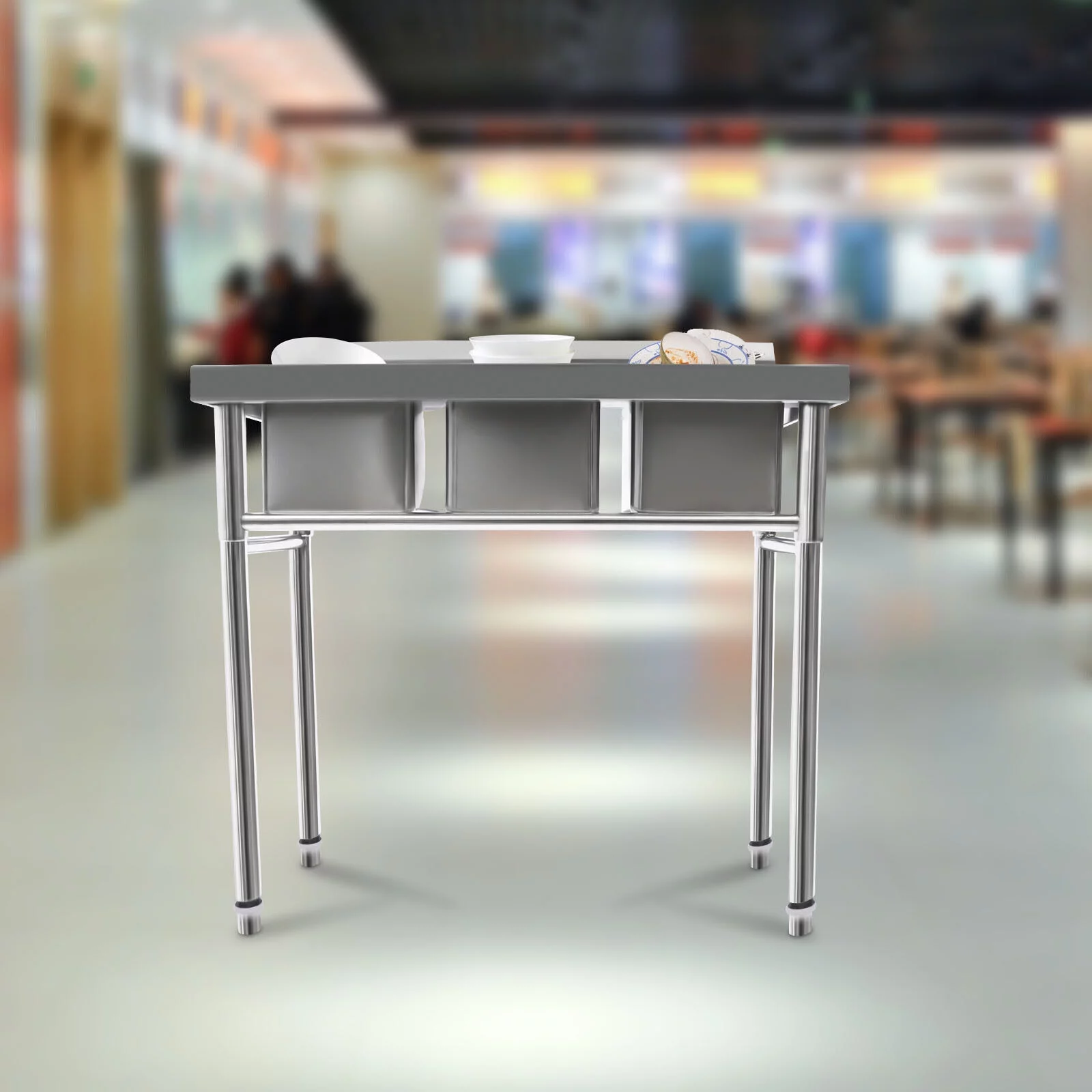 Free Standing Single Bowl Kitchen Sink Set, One Compartment Commercial Kitchen Sink Stainless Steel Restaurant/Garage Prep & Utility Sink 39.37