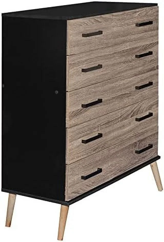 HBBOOMLIFE Eli Mid-Century Modern 5 Drawer Chest Dark Gray & Honey Oak