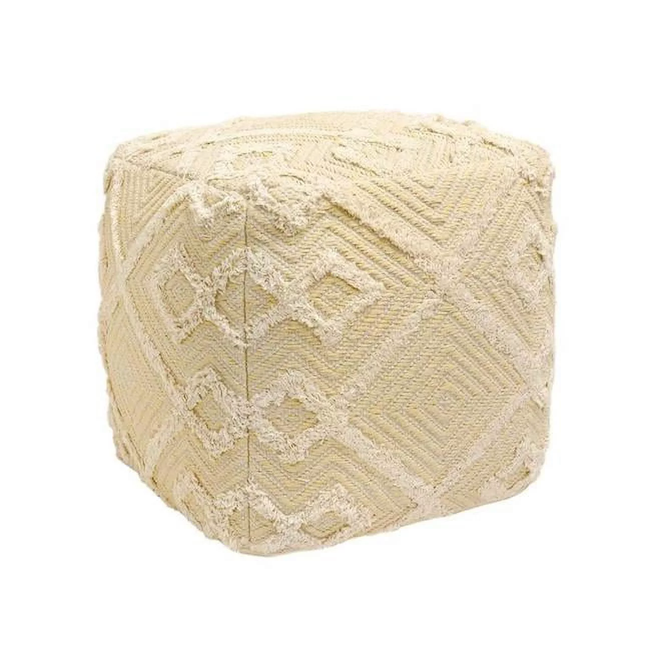 Pasargad Home Grandcanyon Yellow/Ivory Cotton Indoor Pouf, 17x17x17