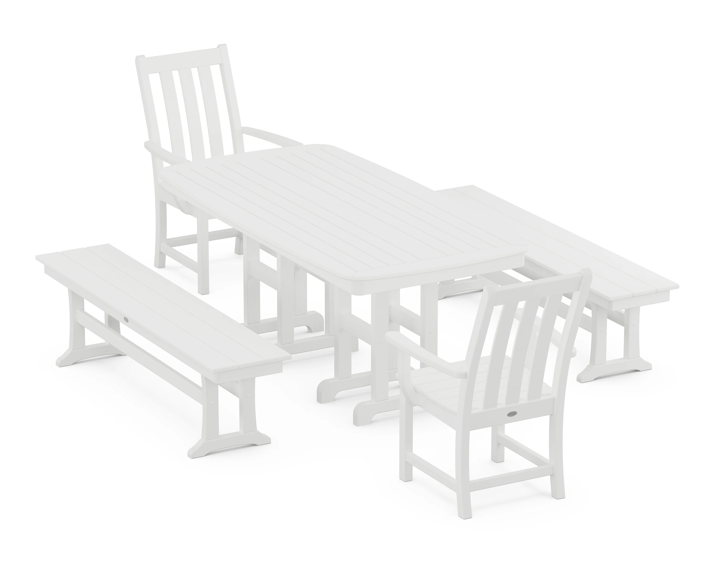 POLYWOOD Vineyard 5-Piece Dining Set with Benches in White