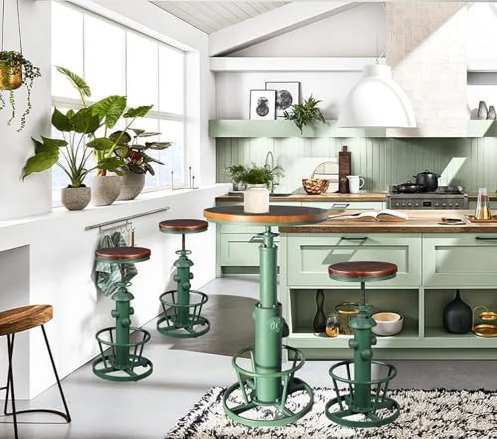 GVJMTKP Vintage 38.6-44.4inch Height Adjustable  Table Industrial Fire Hydrant Design Pub Tables Farmhouse Cafe Cocktail Desk Rustic Bistro Table Swivel Wooden Top