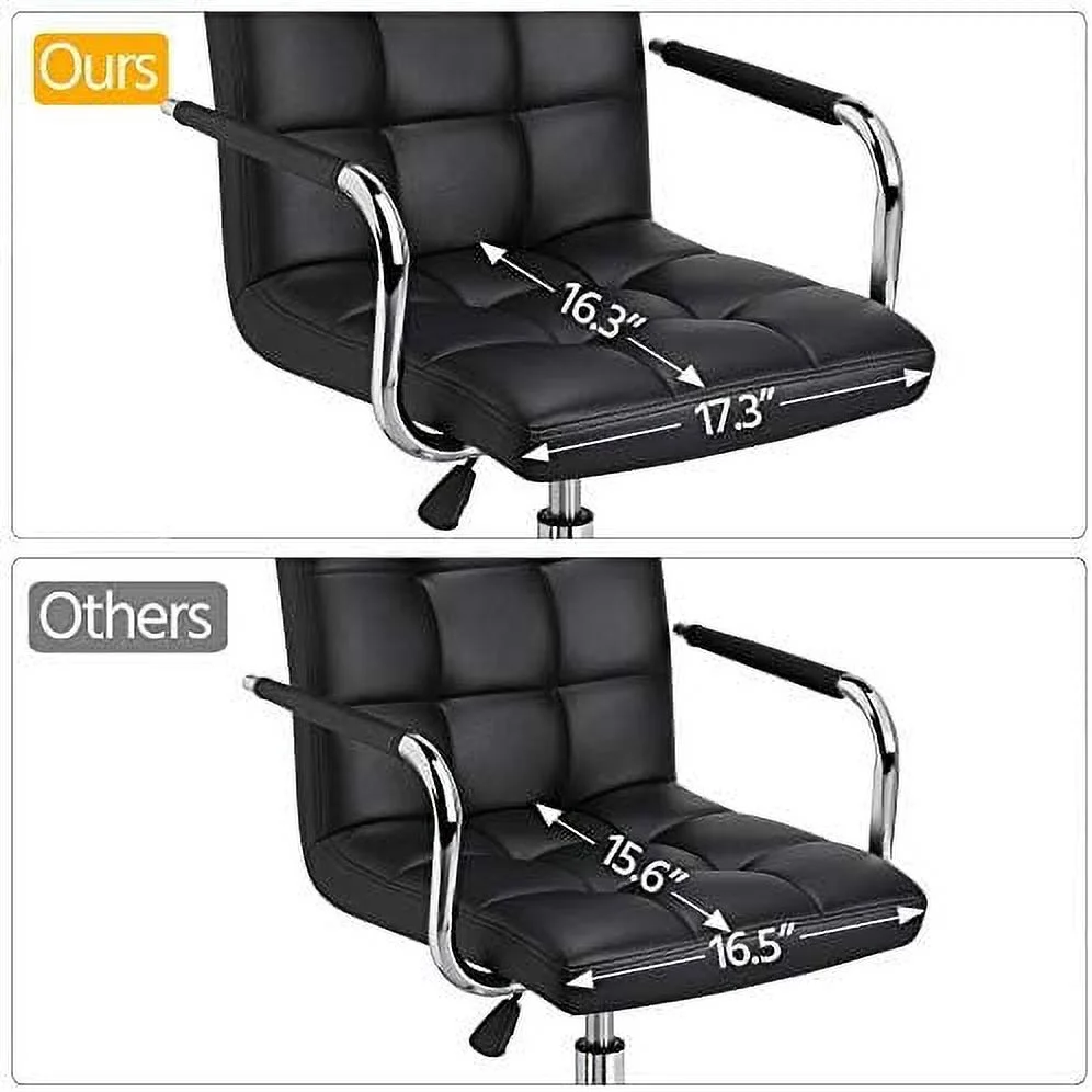 ZFGSUIJN Office Task Chair Computer Desk Chair Modern Ribbered PU Leather Mid-Back Adjustable Height Comfy Swivel Chair w/Armrests and Wheels  Brown