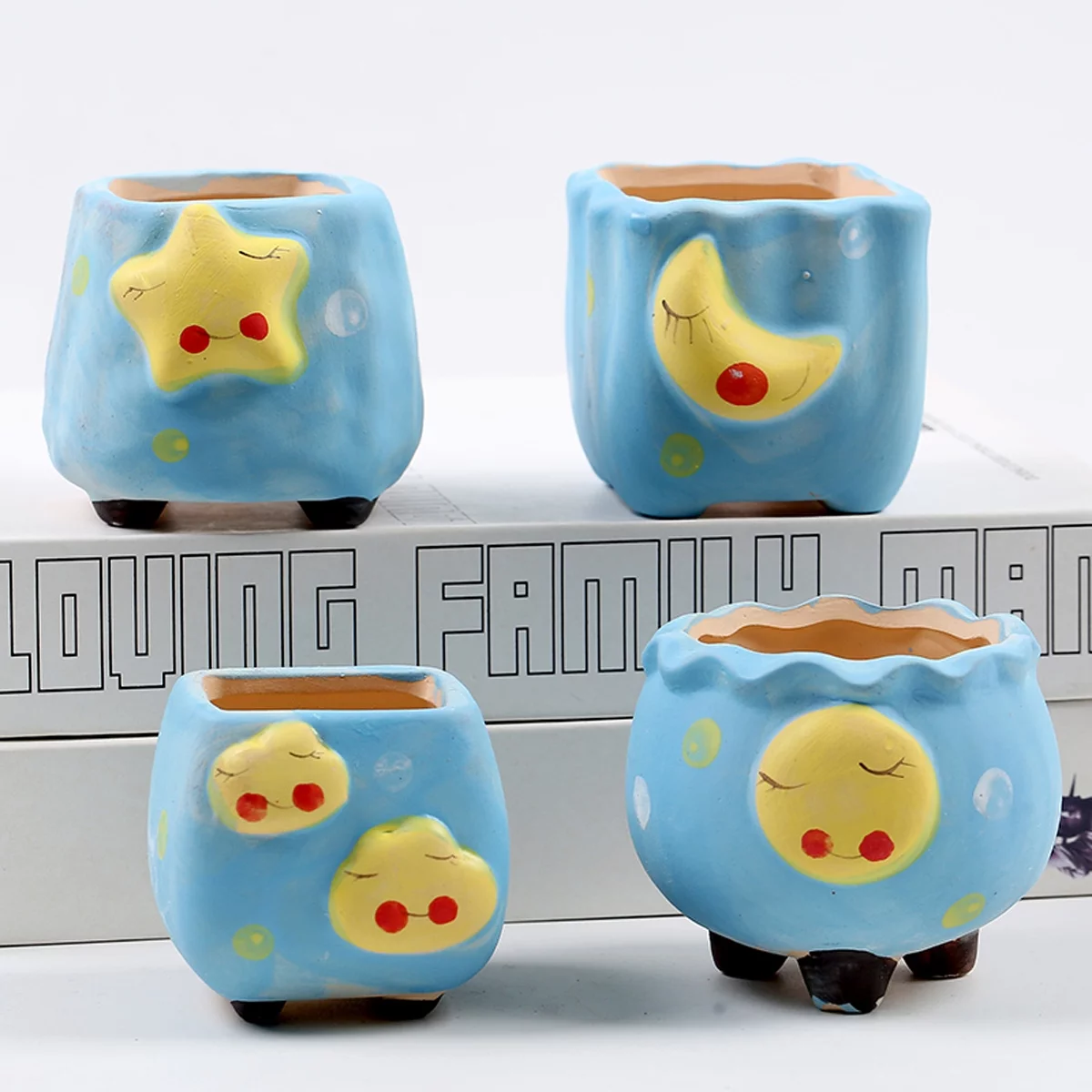 Moon Star Succulent Pot 2.5 Inch Cute Ceramic Succulent Plant Pot Cactus Plant Pot Flower Pot Container Planter Bonsai Pots with Drainage Perfect Gift Idea Living Decor Set of 4