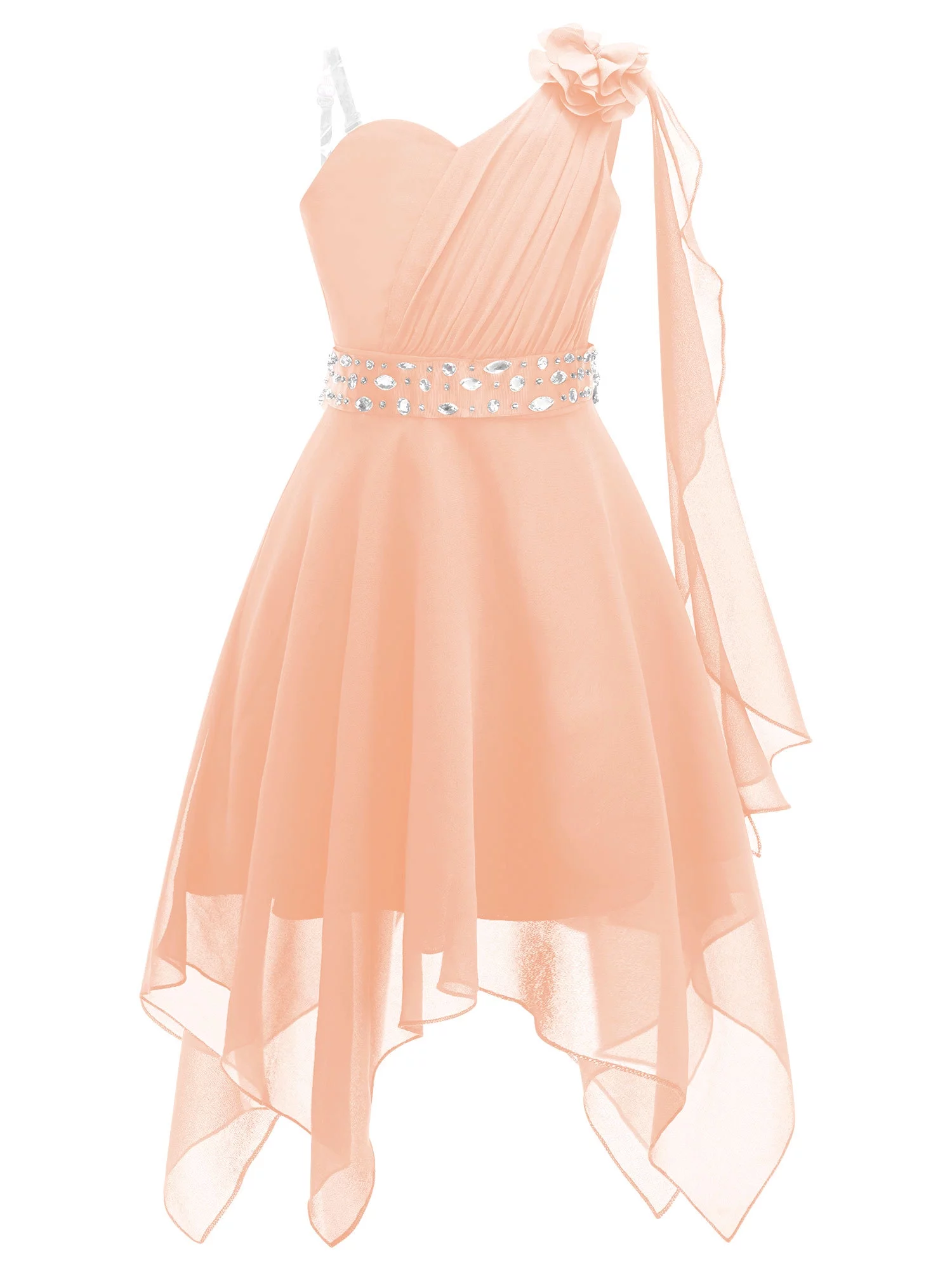 vastwit Kids One Shoulder Flower Girls Dress Asymmetric Chiffon Bridesmaid Wedding Pageant Ball Gown Pink 14