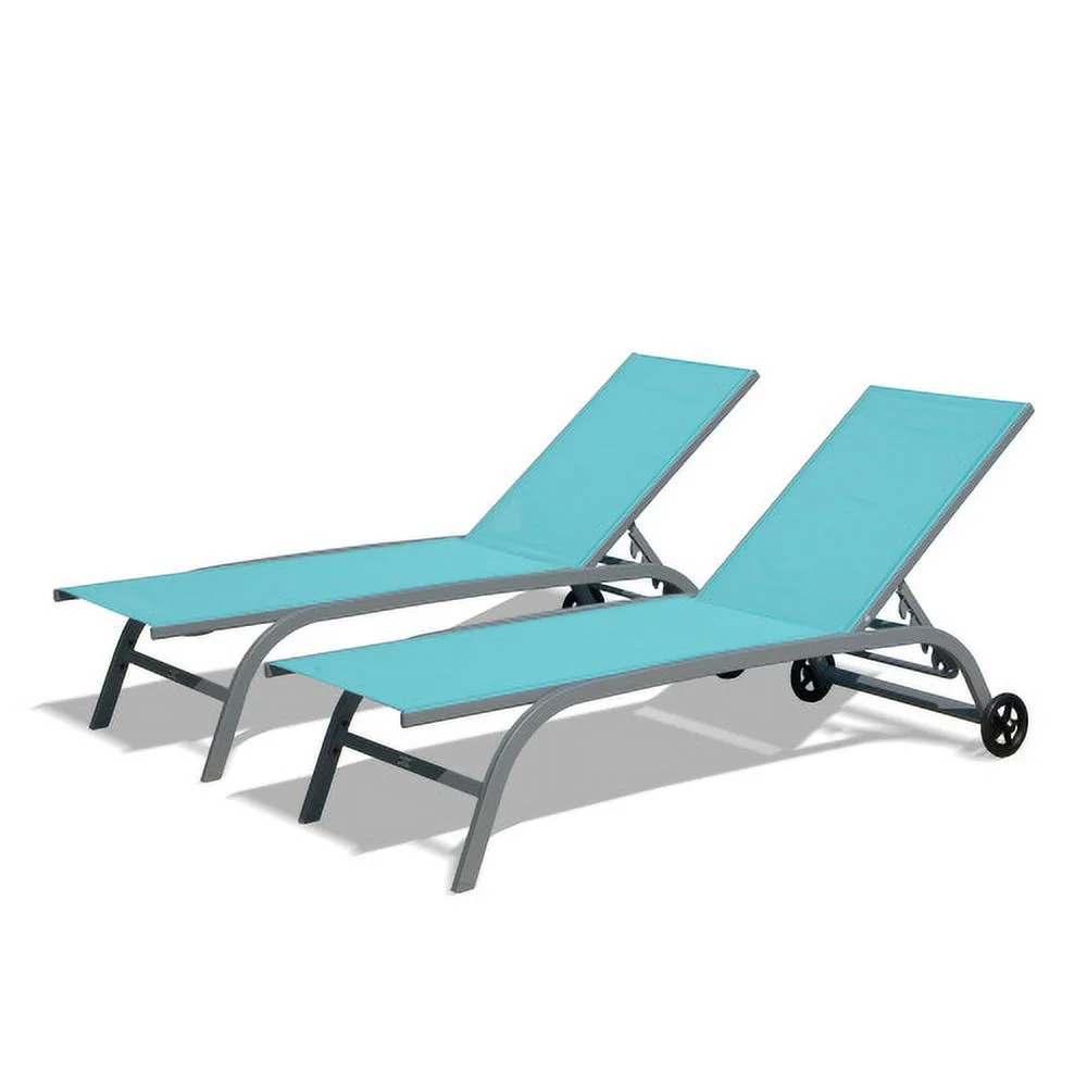 Qulable Chaise Lounge Outdoor Set of 2, Lounge Chairs for Outside with Wheels, Outdoor Lounge Chairs with 5 Adjustable Position, Pool Lounge Chairs
