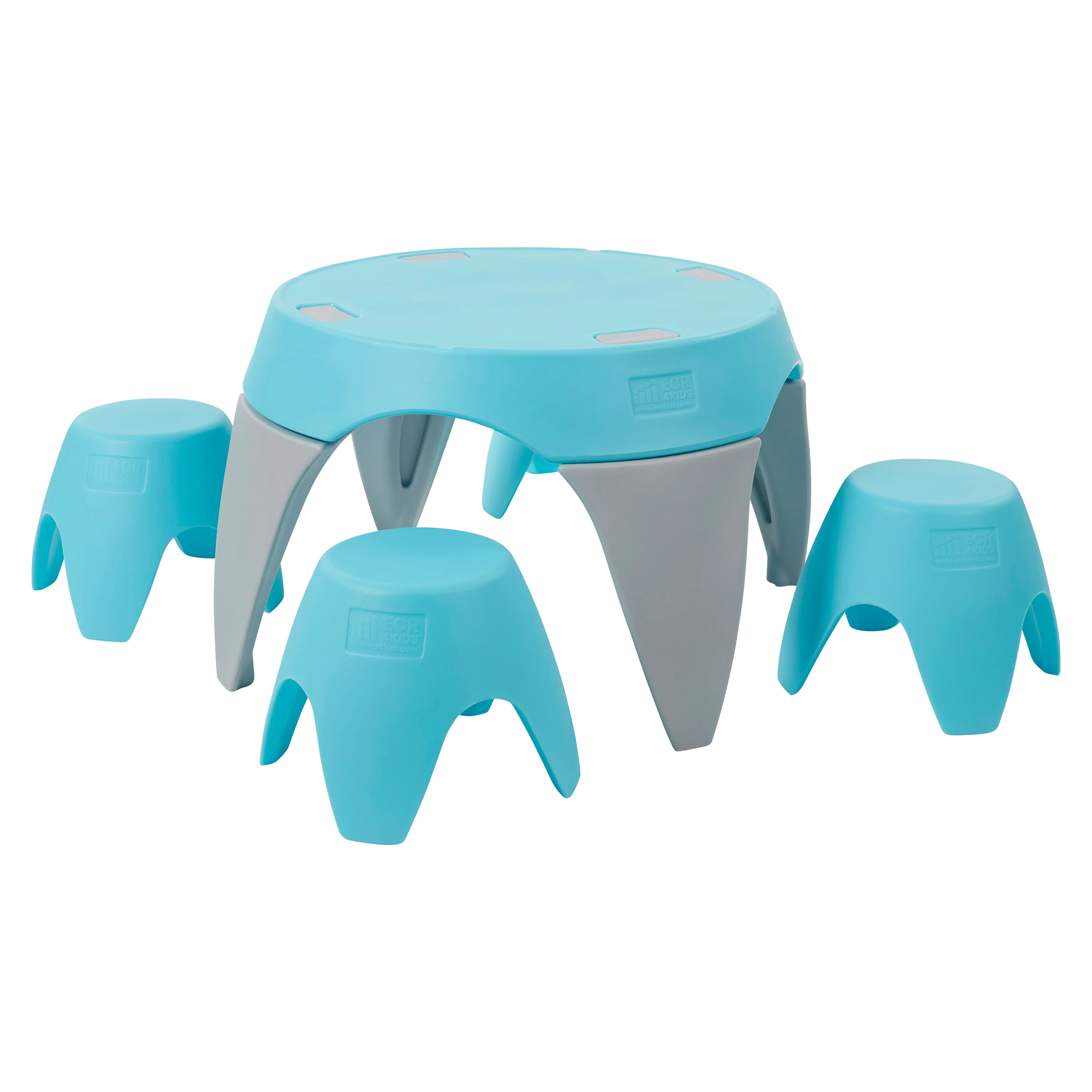 ECR4Kids Ayana Table and Stool Set, Cyan/Light Grey, 5-Piece