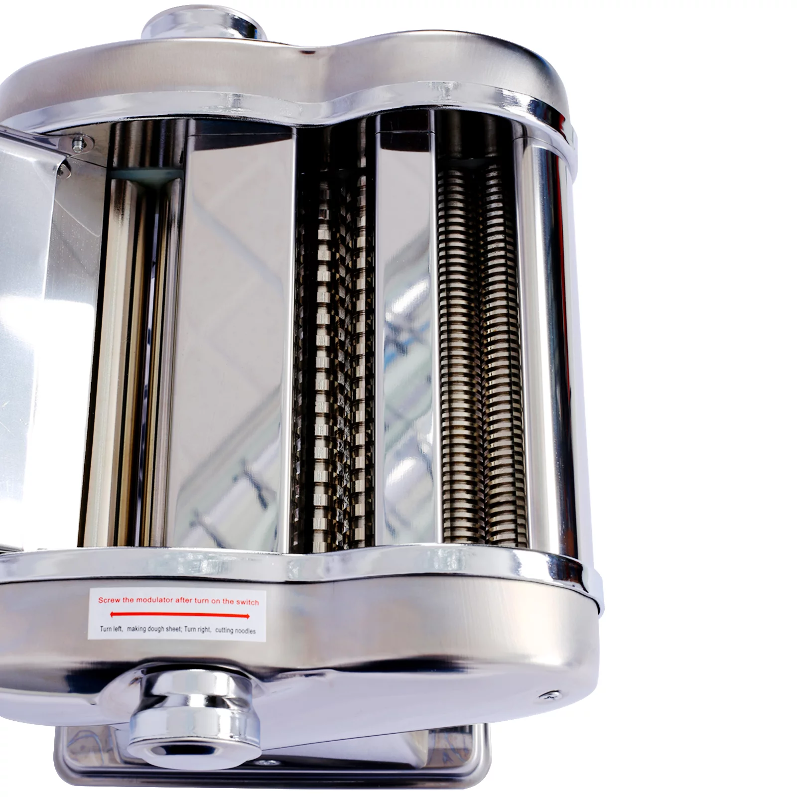 Pasta Maker Machine - Noodle Maker with 2 Blades (1.5mm Round Noodle & 4mm Flat Noodle), Dough Roller Cutter, Adjustable Thickness Stainless Steel, US 110V 135W