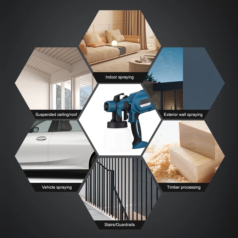 OWSOO Paint Sprayer 800W High  3 Copper Nozzles 3 Spray Patterns 900ml Container