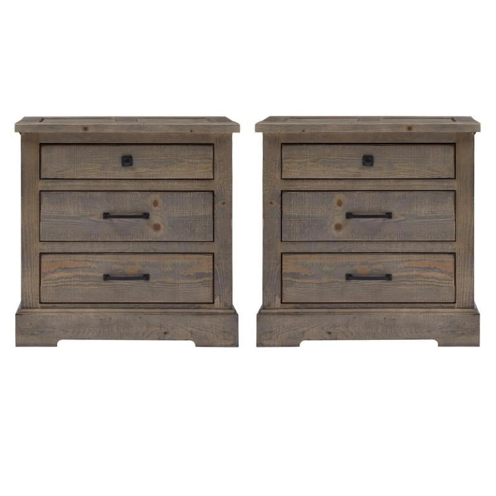 Home Square 3 Drawer Wood Nightstand in Weathered Gray - Set of 2