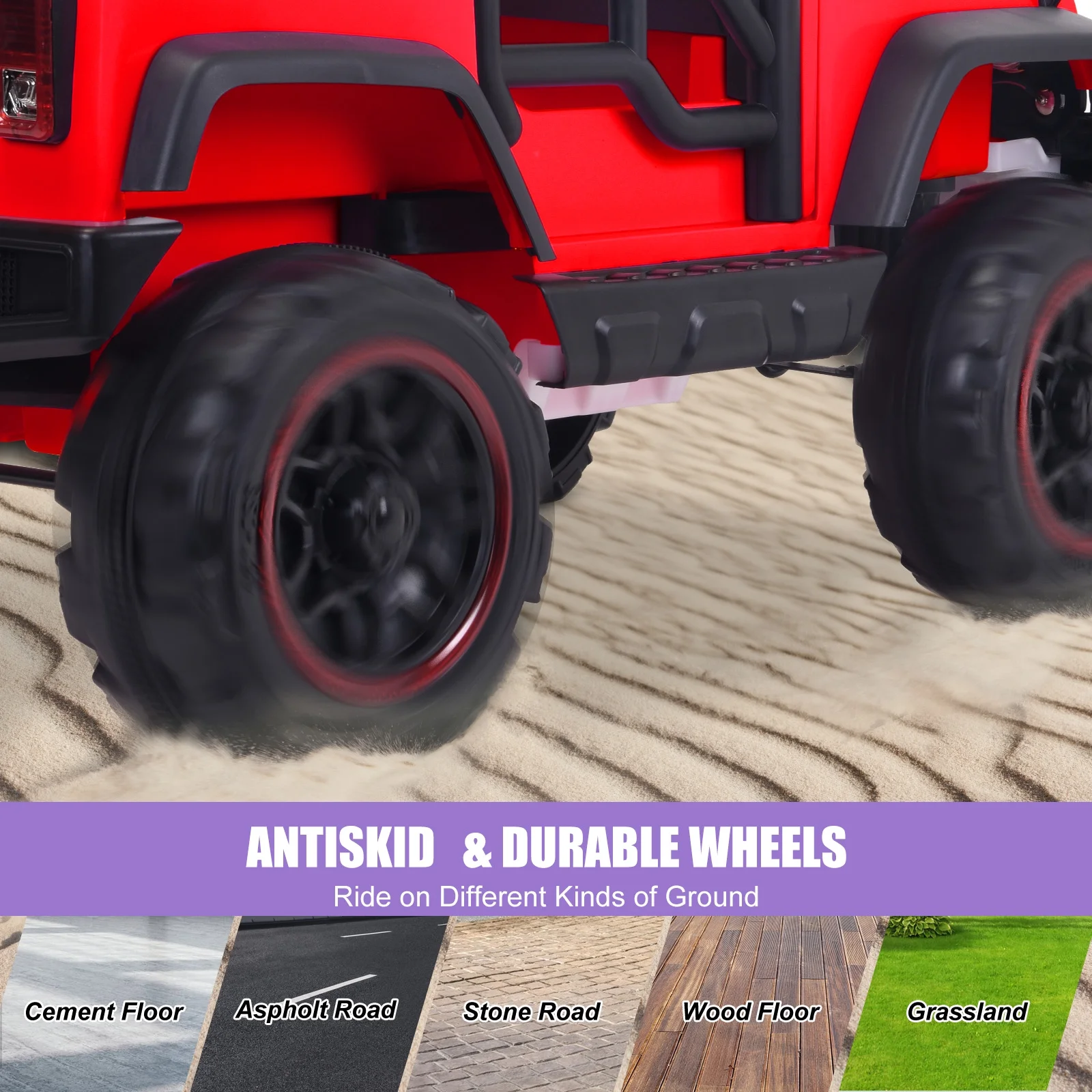 JOINATRE 24V 2 Seater Kids Ride On Truck with Car Cover, 4WD Battery Powered Electric Car with Remote Control, 3 Speed, Soft Braking, LED Lights, Music, Spring Suspension, Red