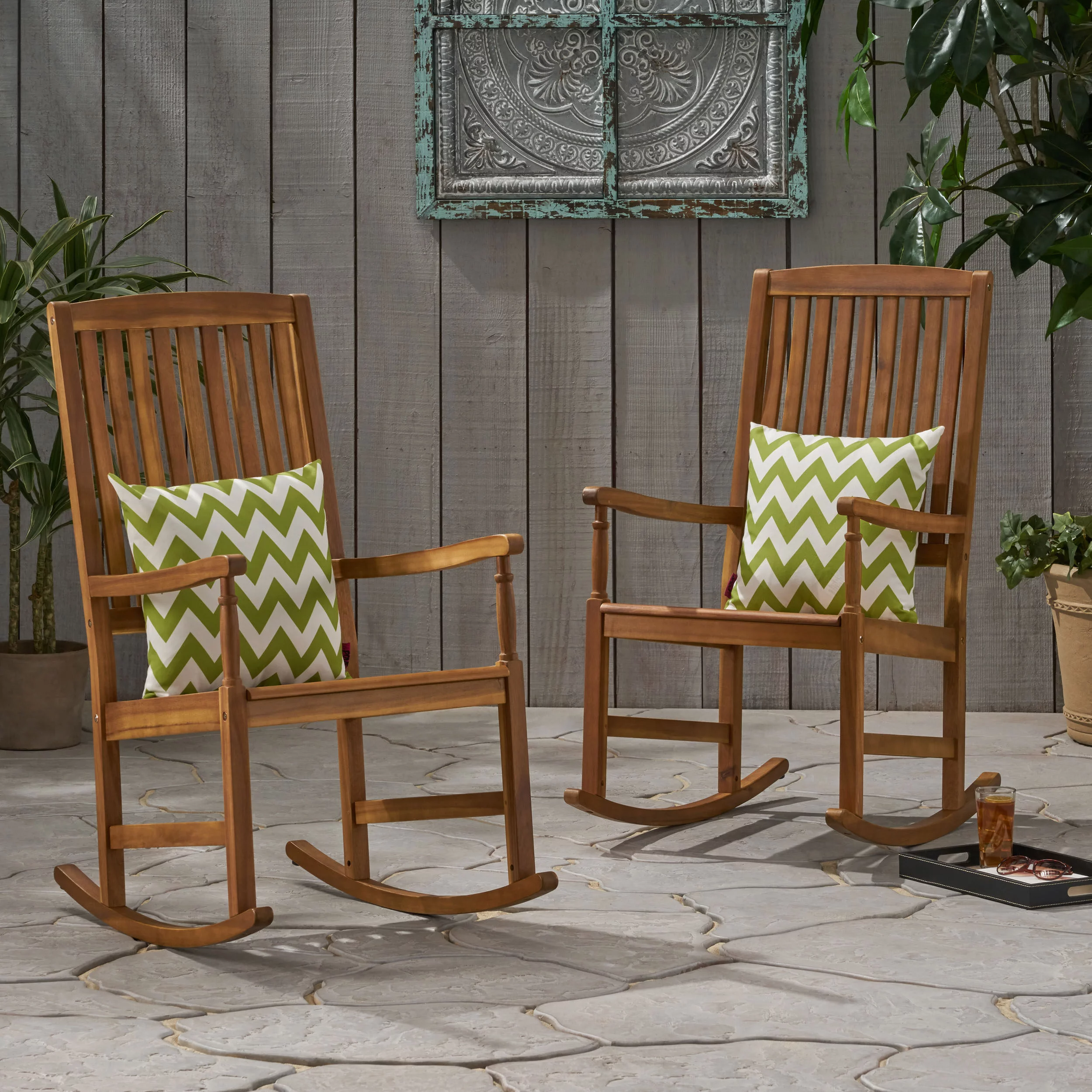 Penny Outdoor Acacia Wood Rocking Chairs (Set of 2), Teak