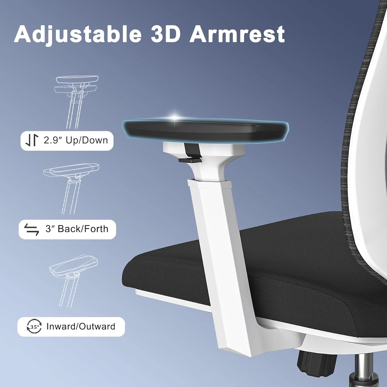 YILAN Ergonomic Mesh Office Chair, High Back Desk Chair with 3D Armrests, Adjustable Lumbar Cushion & Adjustable Headrest, Swivel Computer Task Chair with Tilt Function