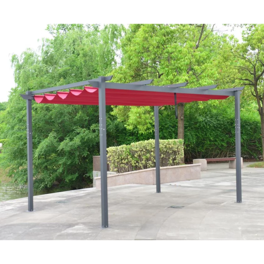 ALEKO Aluminum Outdoor Retractable Canopy Pergola, 13 x 10 Ft, Burgundy Color