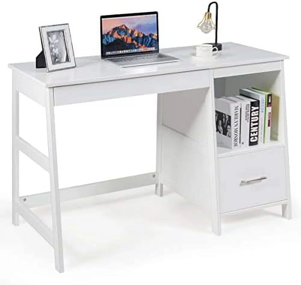 TJCGDTY 47.5\u201D Computer Desk with 2  Drawers  Small Computer Table Study Writing Desk   Office Desk Study Desk with  Space (Black)