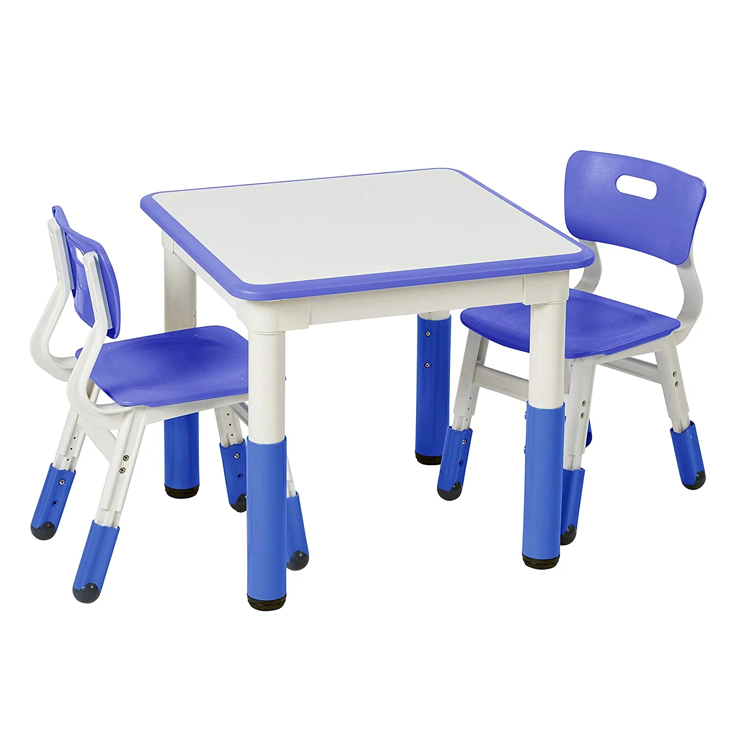 OUWI Dry-Erase Square Activity Table with 2 Chairs, Adjustable, Kids Furniture, Blue, 3-Piece