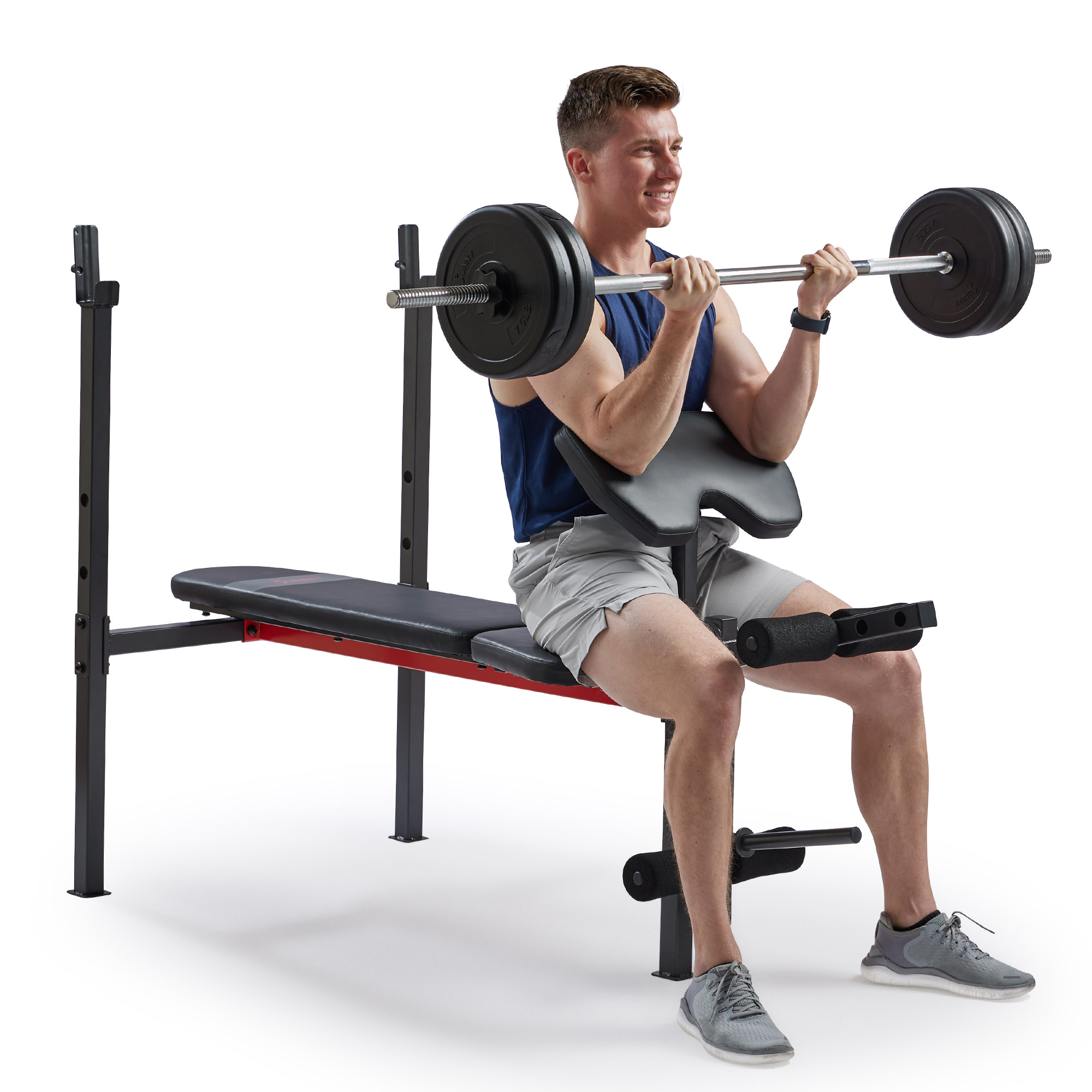 Sunny Health & Fitness Adjustable Standard Incline Weight Bench with Leg Developer and Preacher Curl Attachment - SF-BH623009