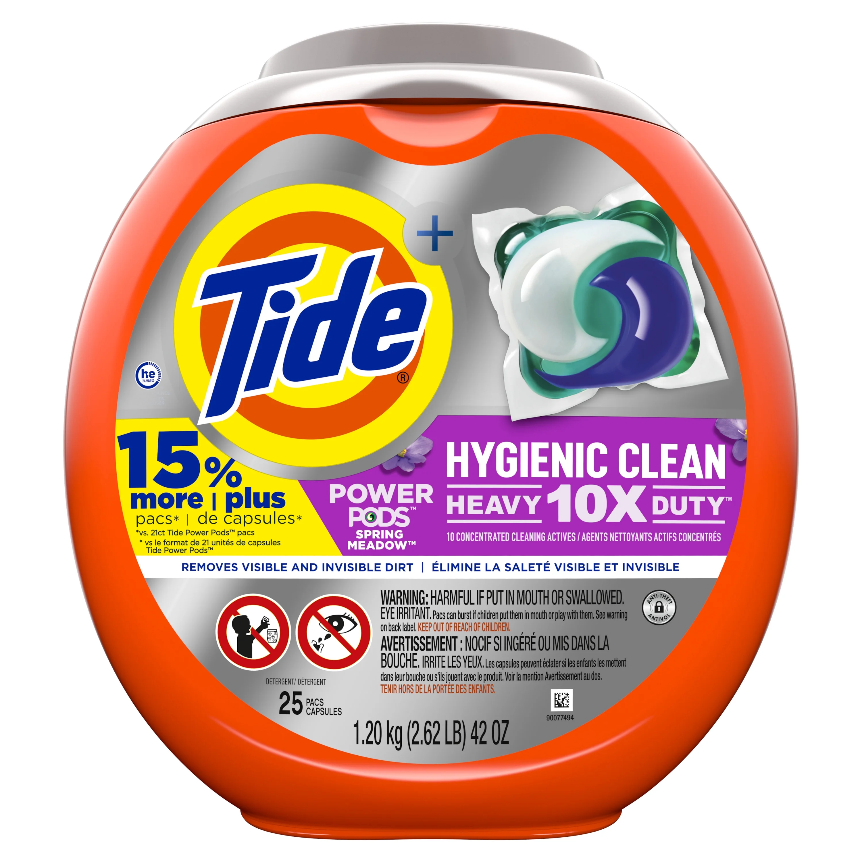 Tide Power Pods Laundry Detergent Pacs, Hygienic Clean, Spring Meadow, 25 ct
