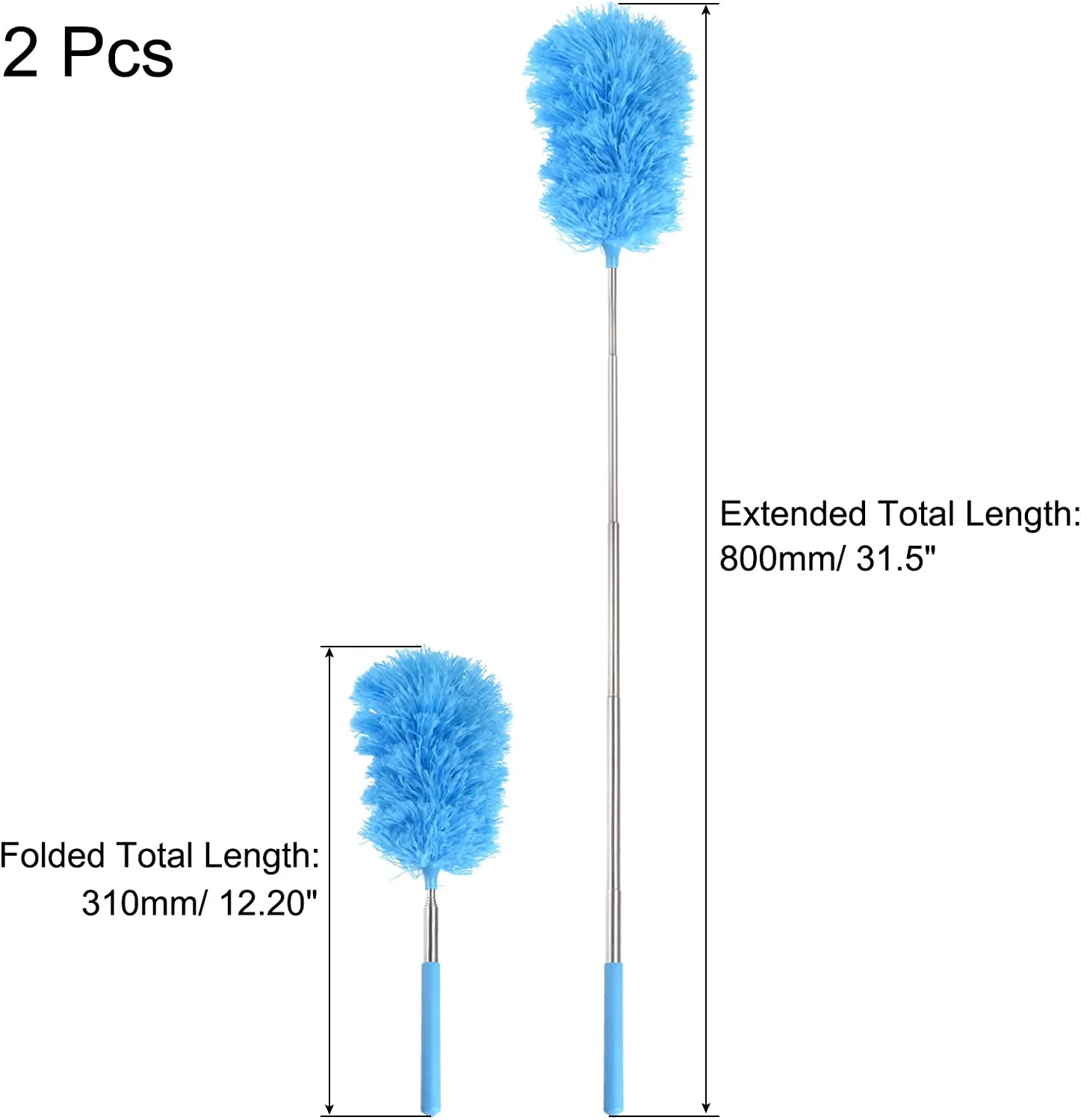 Microfiber Cleaning Duster, 12 to 31.5 Inch Washable Extendable Brush for Window, Furniture, Green Pack of 2