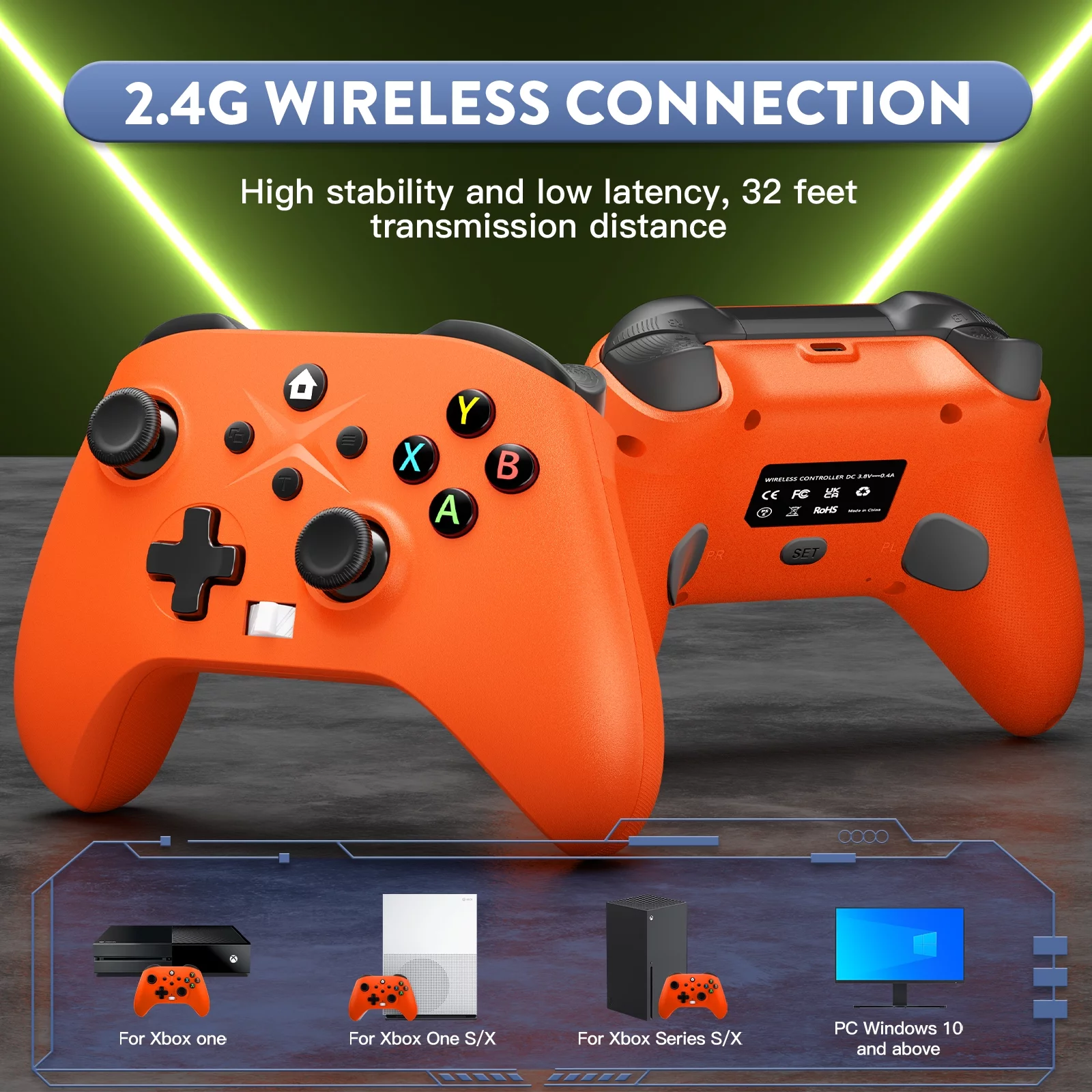 Wireless Xbox Controller for Xbox One, Xbox One X/S, Xbox Series X/S ,Windows PC, Support Button Mapping and Turbo Function (Orange)