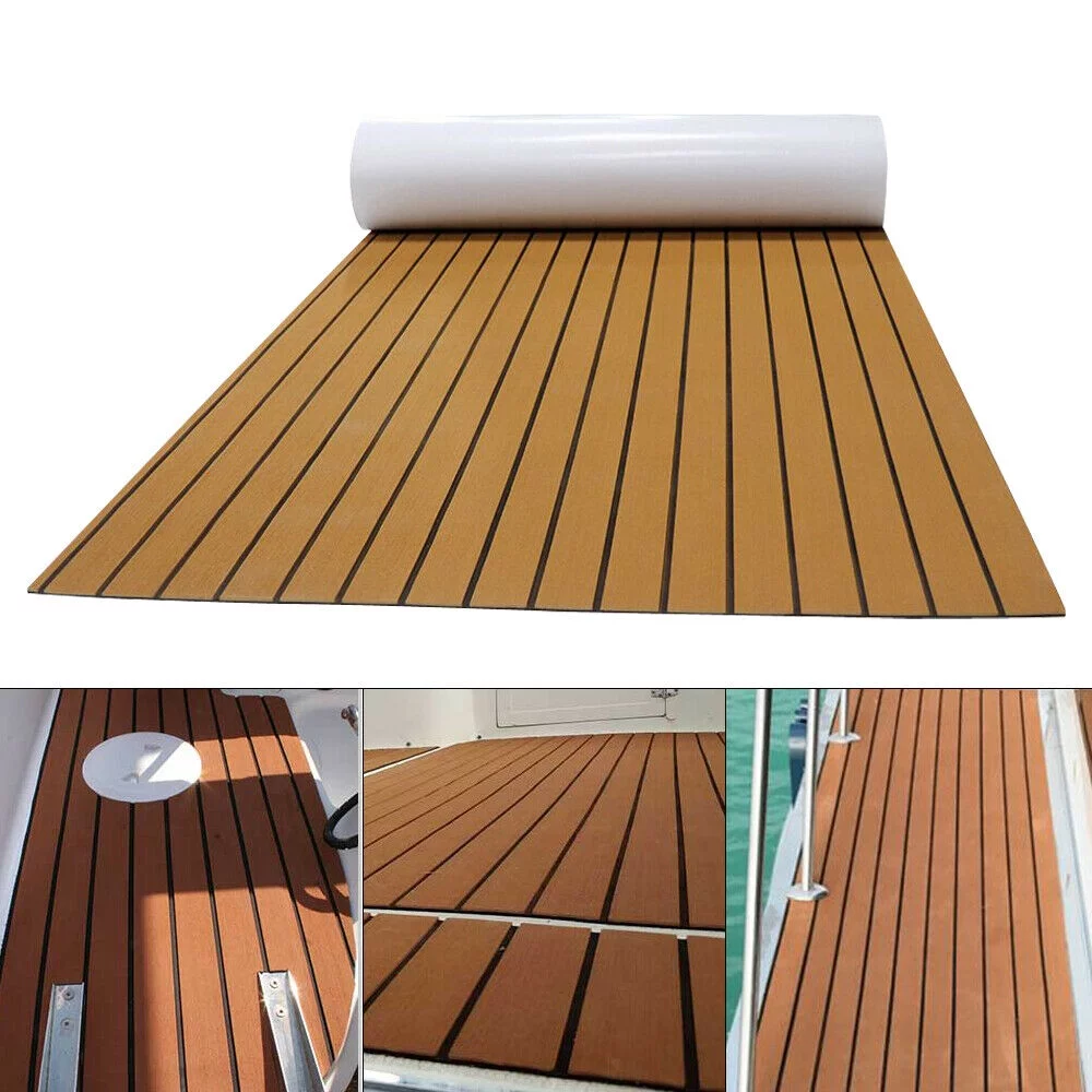 Miumaeov EVA Teak Decking Marine Floor Carpet Sheet Yacht Foam Mat Pad Brown 106''x35''